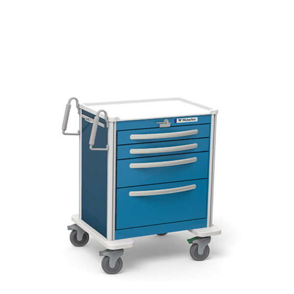 Medical 4-Drawer Short Aluminum Medical Cart – Red, Lever Lock (USBLA-3369-ELB)
