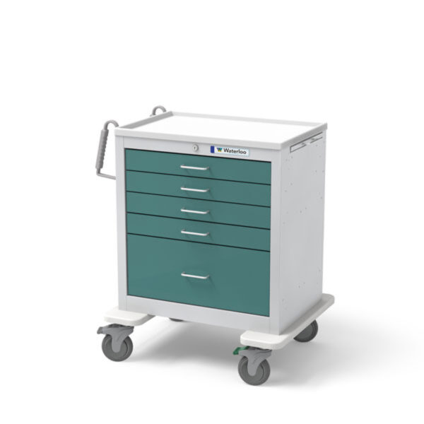 Medical 5-Drawer Short Steel Medical Cart – Light Gray Frame with Teal Green Drawers (USGKU-33339-TLG)