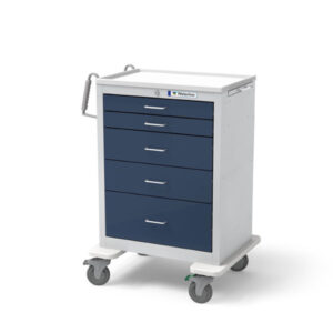 Medical 5-Drawer Tall Steel Medical Storage Cart – Dark Blue Drawers / Light Gray Frame (UTGKU-33669-DKB)