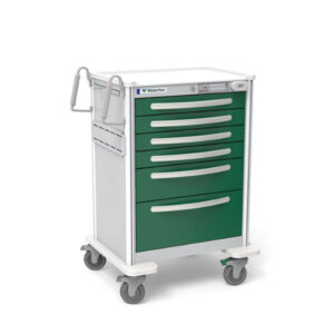 Medical 6-Drawer Tall Aluminum Medical Cart – Forest Green Drawers, Light Gray Frame, Proximity Lock (UTGPA-333369-FWG)