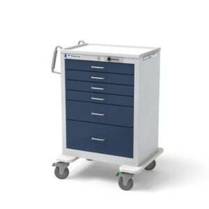 Medical 6-Drawer Tall Steel Medical Utility Cart – Light Gray Frame with Dark Blue Drawers (UTGSU-333369-DKB)